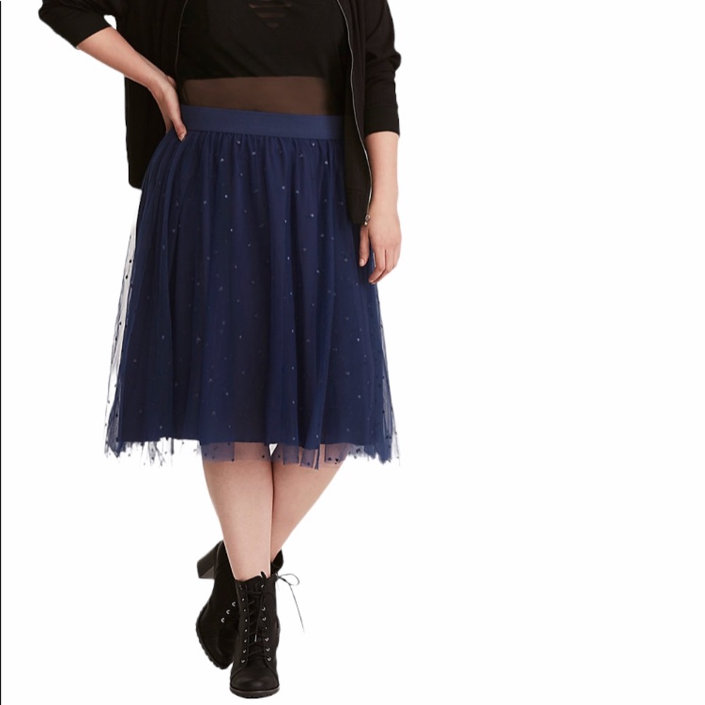 TORRID EMBROIDERED MESH MIDI SKIRT NWT